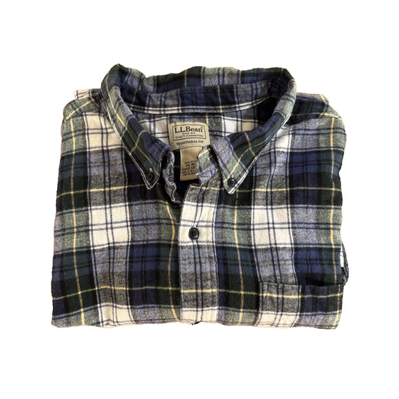 LL Bean Men’s 2XL Traditional Fit Cotton Flannel Plaid Shirt Tartan Blue - Picture 2 of 7